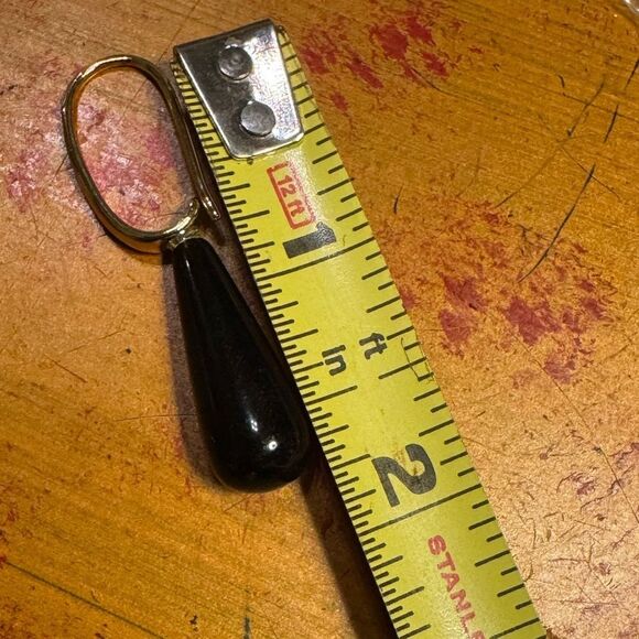 Macy's 14K Gold Plated Genuine Onyx Stone Teardrop Earrings - Picture 8 of 9